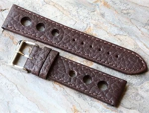 Correa de reloj de carreras de cuero marrón grano de becerro 22 mm para buzos cronógrafo vintage - Imagen 1 de 3