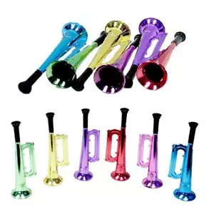 Metallic Trumpet Toys - 12 Pack - Assorted Colors - Shiny Plastic Blow Horn f... - Picture 1 of 7