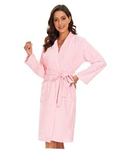 Womens Lightweight Bathrobe Soft Kimono Robes Terry Cloth Bathrobe Medium Pink - Picture 1 of 6
