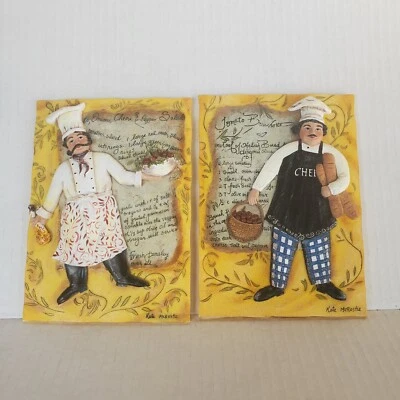 Kate McRostie Italian Chef 3D Recipe Plaque Wall Decor Resin Set Of 2 Cucina  - Image 1 of 4