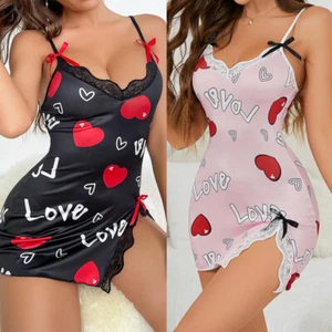 Women Nightdress Spaghetti Strap Lace Trim Mini Slip Dress Nightgowns Sleepwear - Picture 1 of 13