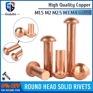 Copper Rivets M1.5 M2 M2.5 M3 M4 M5 M6 M8 Metric Round Pan Head Solid Rivets - Picture 1 of 92