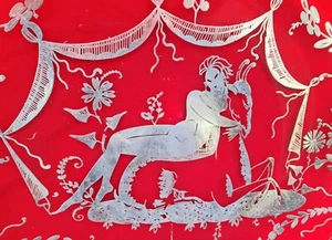 **PRETTY c1930s LARGE Silver Overlay Art Deco NUDE Glass Picture Plate - Picture 1 of 6