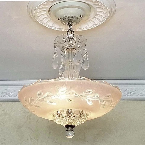 218a Vintage Antique Glass Shade Ceiling Light Fixture lamp Chandelier pink Cover