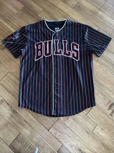 Chicago Bulls Baseball Jersey Men L Spellout Black Pinstripe Basketball 90s Vtg - Picture 1 of 15