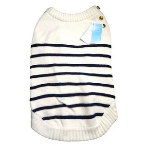 Suéter Draper James XL para Perro Blanco con Rayas Azul Marino Botones Dorados - Imagen 1 de 7