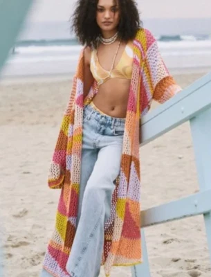 NUEVO Cárdigan largo Free People Chasing Rainbows plumero para mujer crochet talla XS/S Foto 1 de 4