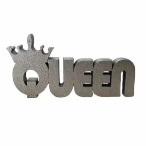 Queen with Tiara Free Standing Word Sign | 7" x 3" Handmade Wooden Shelf Décor - Picture 1 of 2