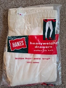 Hanes Heavyweight Drawers Botton Fly Ankle Length Cotton Mens 48 Long Underwear - Picture 1 of 4