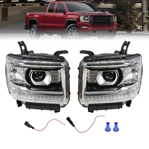 For 2014-2018 GMC Sierra 1500 2500HD 3500HD LED DRL Projector Headlights LF+RH - Picture 1 of 10