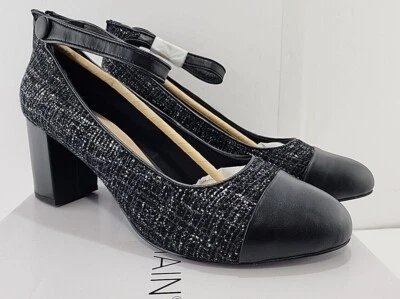 Monroe and Main women's textured ankle strap pump Size 7.5 & 12 M Black NEW - Image 1 of 4