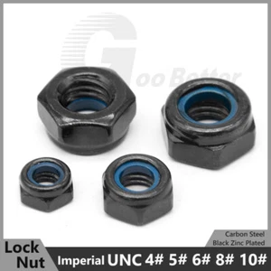 Nylon Einsatz Sicherungsmuttern Sechskant Sicherungsmutter UNC 4#5#6#8#10# schwarz Stahl verzinkt - Bild 1 von 14