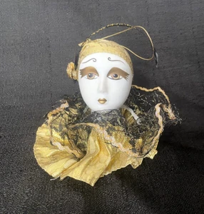 Harlequin Flapper Porcelain Doll Head Ornament - Picture 1 of 2