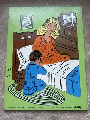 Vintage RARE JUDY Wooden Puzzle 1981 “Bedtime Prayers” 21 Pieces J068004 - Image 1 of 4