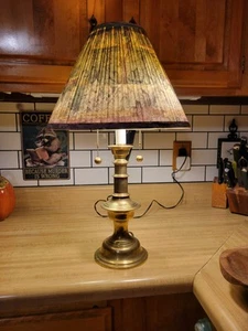 Vintage seltene steife Messing Tischlampe mit Doppelfassung Schirm nicht enthalten  - Bild 1 von 24