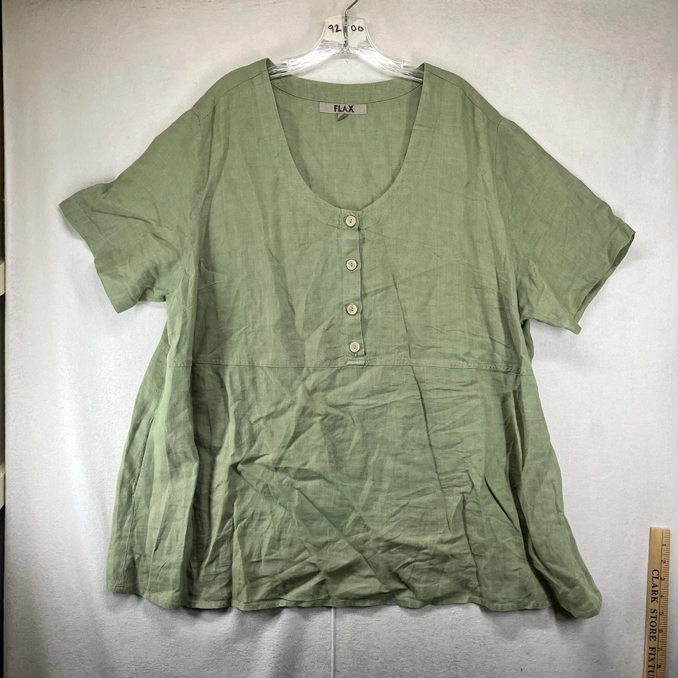Blusa túnica camisa lino verde salvia lino Lagenlook Cottagecore bolsillos 2G 53x31 Foto 1 de 4