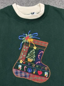 Suéter de Navidad Bobbie Brooks XL Verde Medias Retazos Capa Simulada - Imagen 1 de 10