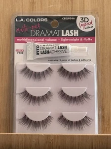 LA COLORS DRAMATILASH 3 Paar Latexfrei PLUS Kleber 3D Effekt CBEL954A - Bild 1 von 7