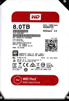 WD80EFZX-68UW8N0  P/N: 2W10102 WESTERN DIGITAL 8TB CHINA AUG 2016 - Image 1 of 2
