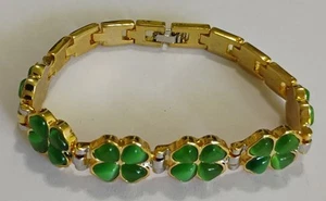 Grünes Kleeblatt goldfarbenes Armband 4 Blatt Kleeblatt - Bild 1 von 6