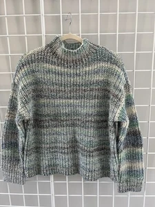 Neu mit Etikett Ann Taylor LOFT melierter gerippter Pullover mit Stehkragen blau bunt Größe Medium P - Bild 1 von 10