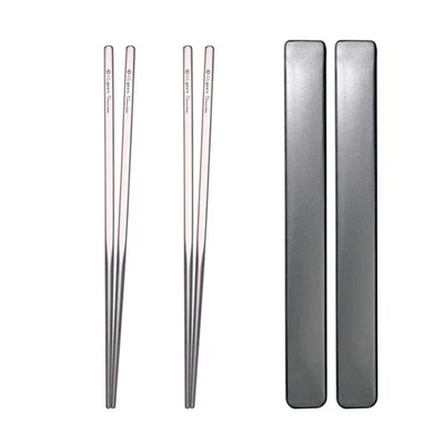 Titanium Chopsticks, 2 Pairs of Chopsticks with Plastic Travel Case for Sushi. - Image 1 of 4