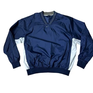 90s Vintage Nike Windbreaker Nike Pullover Jacket Nylon Navy Large Center Swoosh - Picture 1 of 5