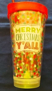 New Merry Christmas Y'all 16 Ounce Double Wall Plastic Tumbler W/Straw - Picture 1 of 5