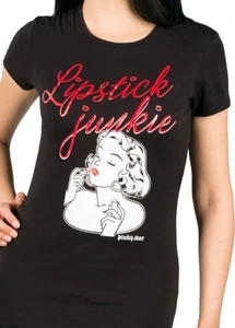 Camiseta Pinkey Star Rockabella "Lipstick Junkie" años 50, Mid Century, New in - Imagen 1 de 1