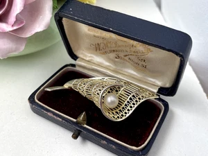 WUNDERSCHÖNE VINTAGE MODERNIST GOLD WASHED MASSIV 925 STERLING SILBER PERLEN BROSCHE - Bild 1 von 13