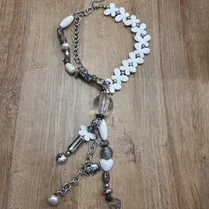 G&M White Butterfly Necklace Silver Beaded Elephant Charm Large Orb Pendant - Picture 1 of 21