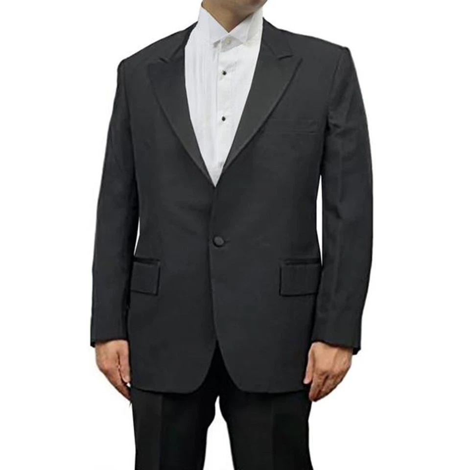 Mens Black Peak Collar Tuxedo Jacket, Poly/Wool, - Image 1 of 1