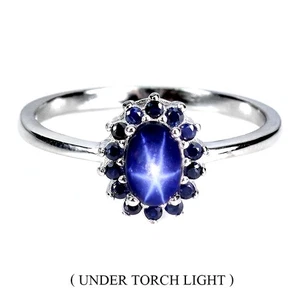 925 Sterling Silver Ring Oval 6 Rays Star Sapphire 6x4mm Gemstone Jewelry 7.5 - Picture 1 of 13