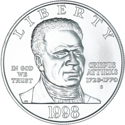 1998 S Black Revolutionary War Patriots BU Commem 90% Silver Dollar US Coin Cover