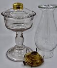 Antique CARLAW Kerosene Oil Glass Stand Lamp, Scalloped Flange + Burner, Chimney