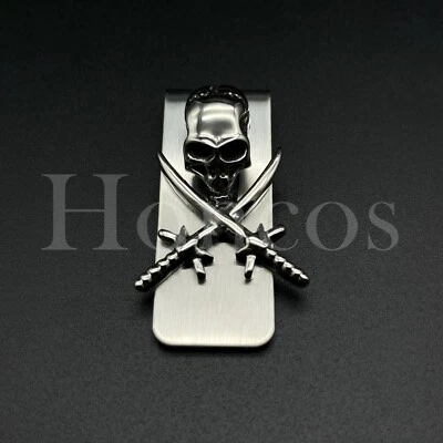 Cartera con clip para dinero de dólar de acero calavera hecha a medida tarjeta de crédito 3D nueva EE. UU. Foto 1 de 3