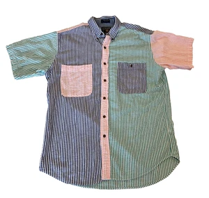 Chaps Ralph Lauren Men's Shirt Sz L Seersucker Striped Color Block SS Button Up - Picture 1 of 4