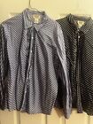2 Striped Talbots 1X Blouses1 Blue,1 Black With Ruffles