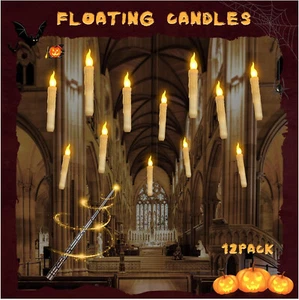 12 Piezas Velas Flotantes con Varita Control Remoto, Decoraciones Halloween Decoración LED Colgante - Imagen 1 de 8