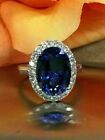 5.30 Ct Oval Cut Real Sapphire & Diamond Engagement Ring 14K Solid White Gold