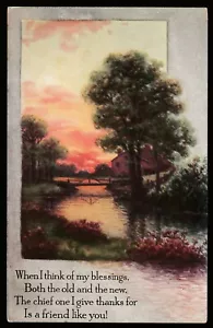 I give thanks for a friend like you Atlanta NY Cancel Bridge Cottage Vtg 1914 PC - Picture 1 of 3