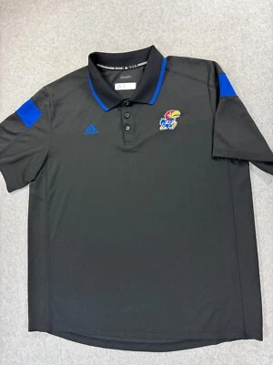 Kansas Jayhawks Adidas Stitched Logo S/S Campus Polo Shirt (Men's 2XL) Black - Image 1 of 4