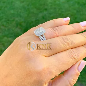 ANILLO DE COMPROMISO DE DIAMANTES NATURALES CORTE COJÍN ORO BLANCO 14K HALO NUPCIAL 2,00CTW - Imagen 1 de 8