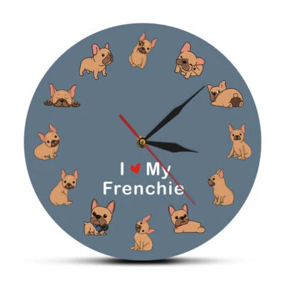 French Bulldog Wall Clock Cartoon Puppy Clock Bedroom Decor for Dog Lover - Image 1 of 4