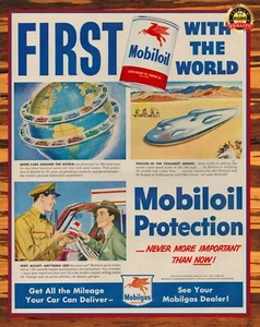 Mobiloil- First With The World - MobilGas - 1950s - Metal Sign 11 x 14 - Picture 1 of 4