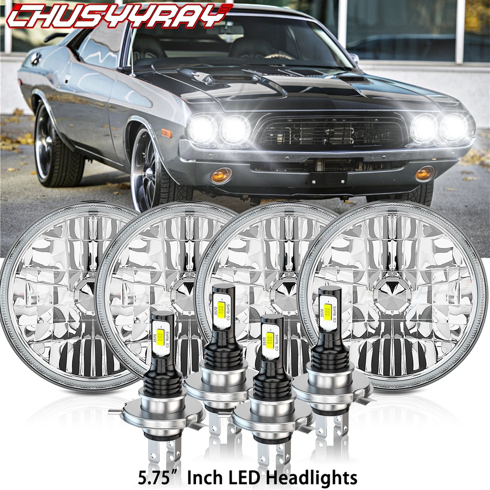 4PCS 5.75" 5-3/4" Round LED Headlights for Dodge Monaco 1969 1970 1971 1972-1977 - Image 1 of 4