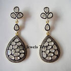 Natural Pave Diamond Polki Earrings Gold & 925 Sterling Silver Victorian Jewelry