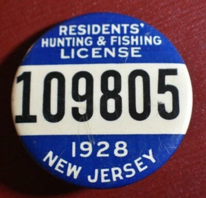 1928 New Jersey Resident Hunting & Fishing Pinback - Picture 1 of 2