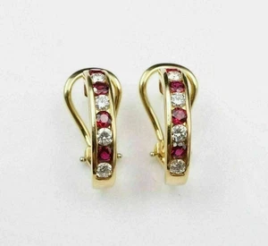 Lab-Created Red Ruby 14K Yellow Gold Plated 2Ct Round Cut Hoop Huggie Earrings - Picture 1 of 7