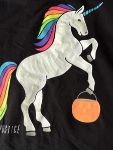 Justice Girls Black Halloween Shirt Glow in the Dark Unicorn Logo Graphic Top - Picture 1 of 11